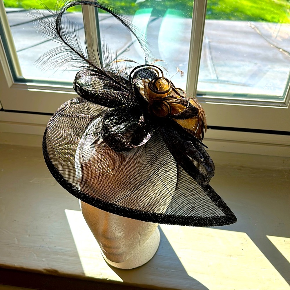 Derby Day ready! Beautiful black and gold fascinator with feathers